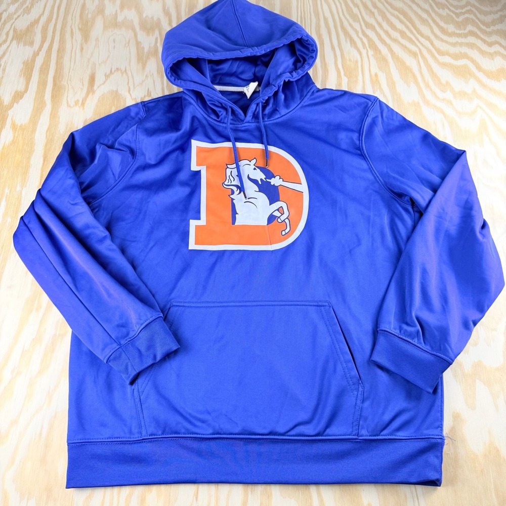 NFL Ultra Game Denver Broncos Hoodie Mens XL Blue Throwback Logo Performance